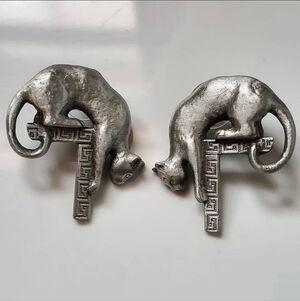 Vintage Greek Key Cat Earrings